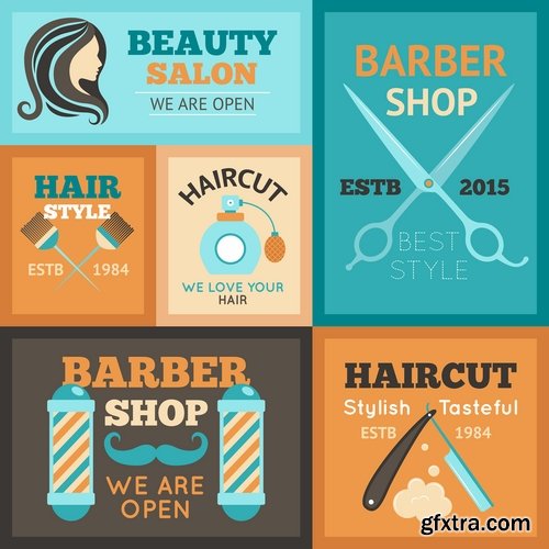 Collection of hairdressing scissors razor blade clippers sticker icon vector image 25 EPS