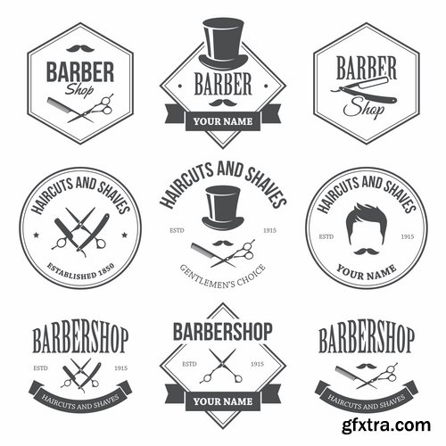 Collection of hairdressing scissors razor blade clippers sticker icon vector image 25 EPS