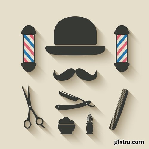 Collection of hairdressing scissors razor blade clippers sticker icon vector image 25 EPS