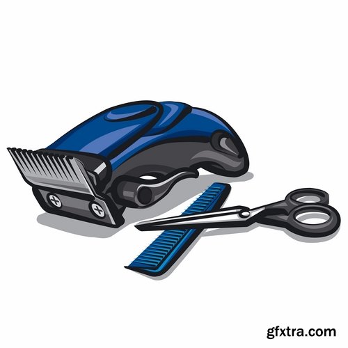 Collection of hairdressing scissors razor blade clippers sticker icon vector image 25 EPS