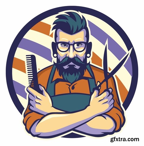 Collection of hairdressing scissors razor blade clippers sticker icon vector image 25 EPS