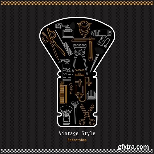 Collection of hairdressing scissors razor blade clippers sticker icon vector image 25 EPS