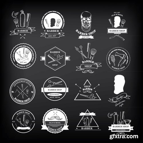 Collection of hairdressing scissors razor blade clippers sticker icon vector image 25 EPS