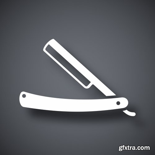 Collection of hairdressing scissors razor blade clippers sticker icon vector image 25 EPS