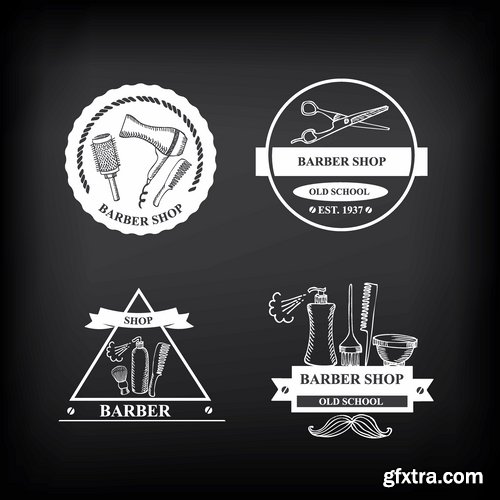 Collection of hairdressing scissors razor blade clippers sticker icon vector image 25 EPS