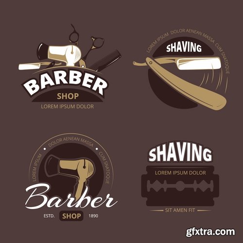 Collection of hairdressing scissors razor blade clippers sticker icon vector image 25 EPS