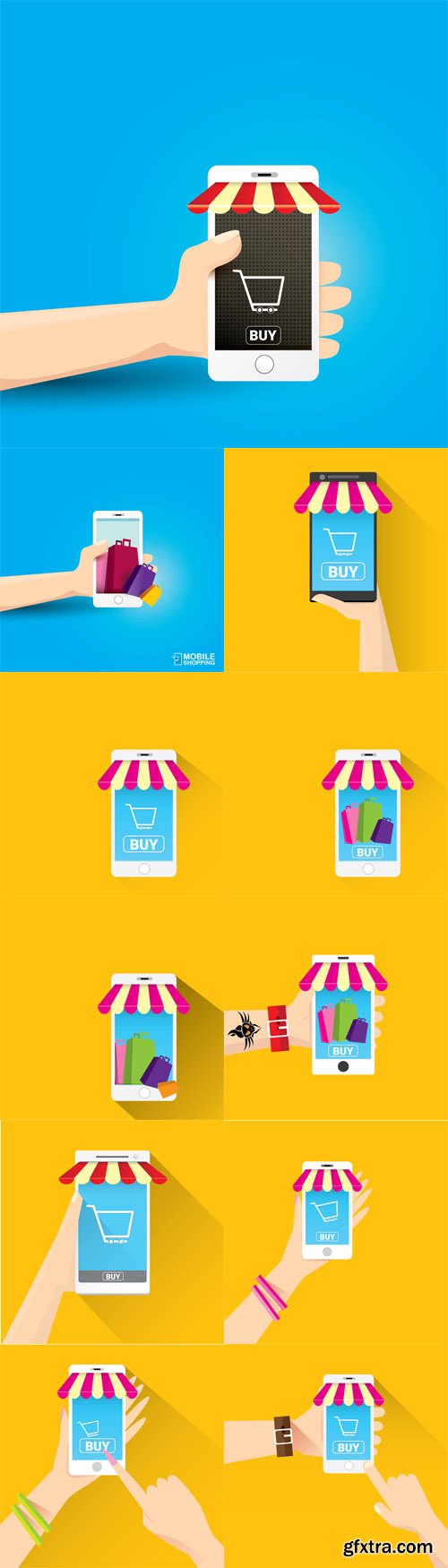 Vector Set - Online Mobile Shopping Concept Backgrounds