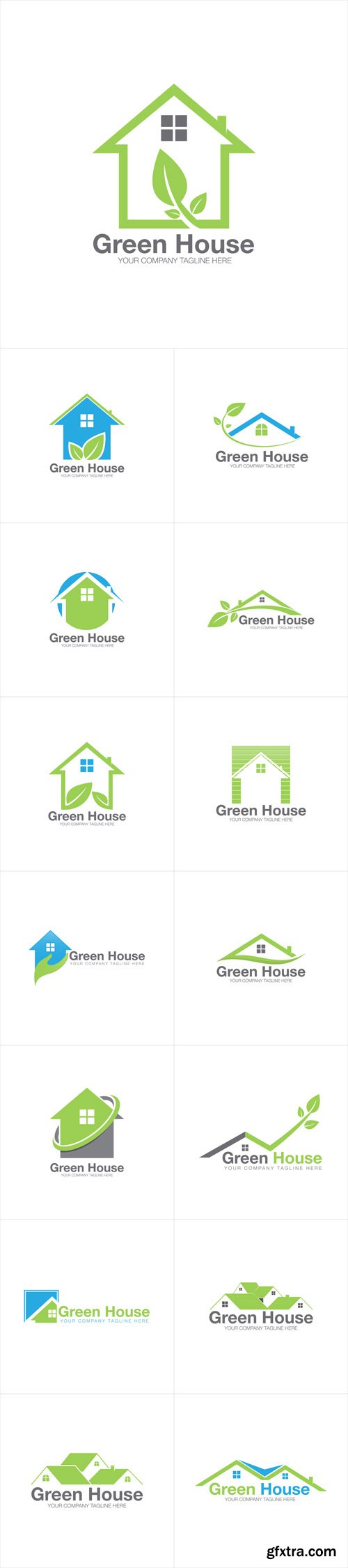 Vector Set - House Home Green Nature Logo Icons