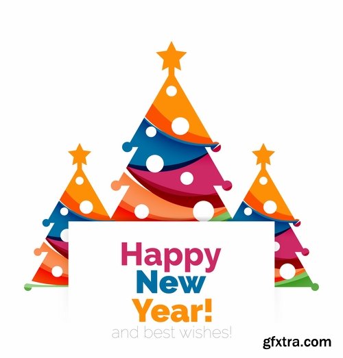 Collection of New Year 2017 logo sticker snowflake Christmas tree sale discount 25 EPS