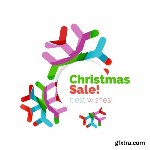 Collection of New Year 2017 logo sticker snowflake Christmas tree sale discount 25 EPS