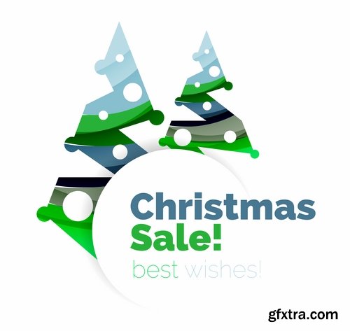 Collection of New Year 2017 logo sticker snowflake Christmas tree sale discount 25 EPS