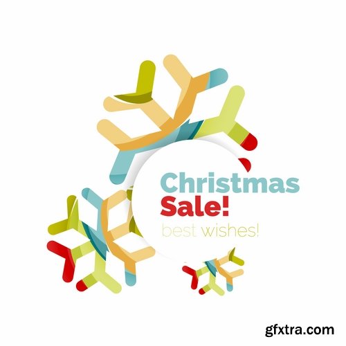 Collection of New Year 2017 logo sticker snowflake Christmas tree sale discount 25 EPS