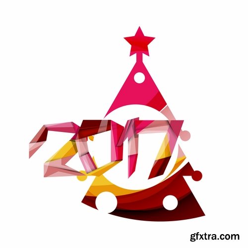 Collection of New Year 2017 logo sticker snowflake Christmas tree sale discount 25 EPS