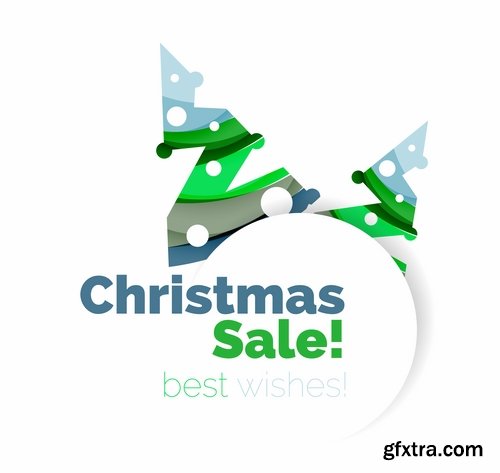 Collection of New Year 2017 logo sticker snowflake Christmas tree sale discount 25 EPS