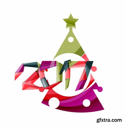 Collection of New Year 2017 logo sticker snowflake Christmas tree sale discount 25 EPS