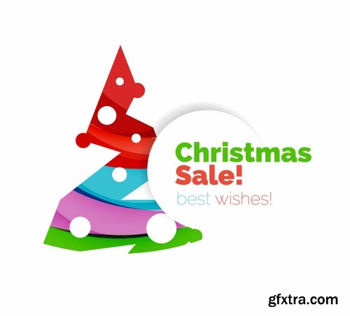 Collection of New Year 2017 logo sticker snowflake Christmas tree sale discount 25 EPS