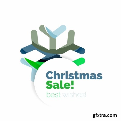 Collection of New Year 2017 logo sticker snowflake Christmas tree sale discount 25 EPS