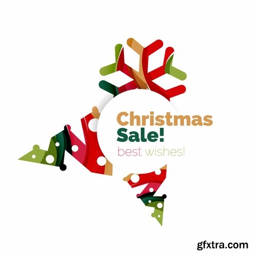 Collection of New Year 2017 logo sticker snowflake Christmas tree sale discount 25 EPS