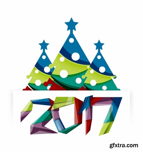 Collection of New Year 2017 logo sticker snowflake Christmas tree sale discount 25 EPS