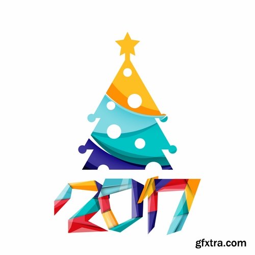 Collection of New Year 2017 logo sticker snowflake Christmas tree sale discount 25 EPS