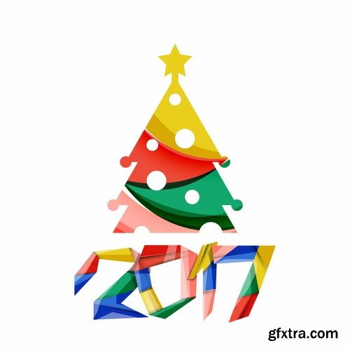 Collection of New Year 2017 logo sticker snowflake Christmas tree sale discount 25 EPS