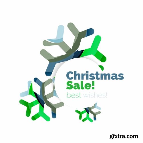 Collection of New Year 2017 logo sticker snowflake Christmas tree sale discount 25 EPS