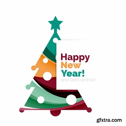 Collection of New Year 2017 logo sticker snowflake Christmas tree sale discount 25 EPS