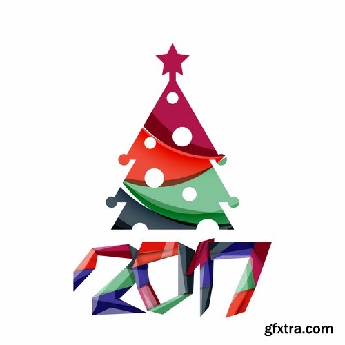 Collection of New Year 2017 logo sticker snowflake Christmas tree sale discount 25 EPS