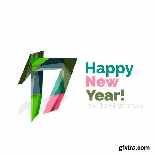 Collection of New Year 2017 logo sticker snowflake Christmas tree sale discount 25 EPS