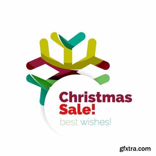 Collection of New Year 2017 logo sticker snowflake Christmas tree sale discount 25 EPS