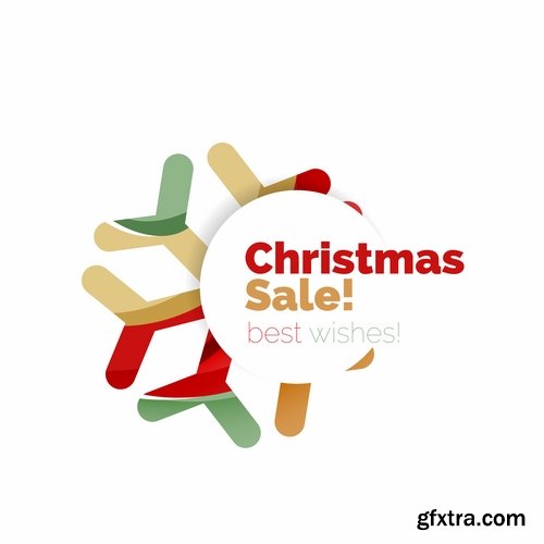 Collection of New Year 2017 logo sticker snowflake Christmas tree sale discount 25 EPS