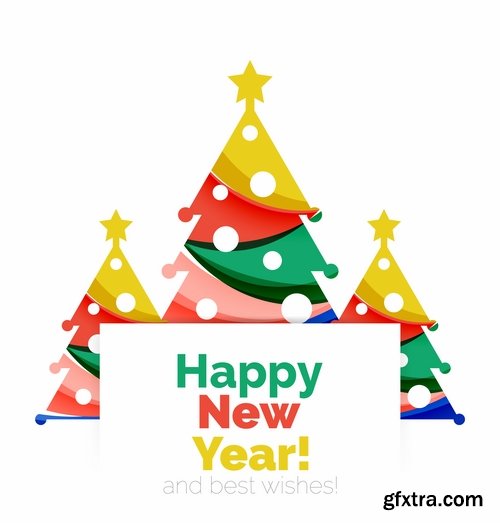 Collection of New Year 2017 logo sticker snowflake Christmas tree sale discount 25 EPS