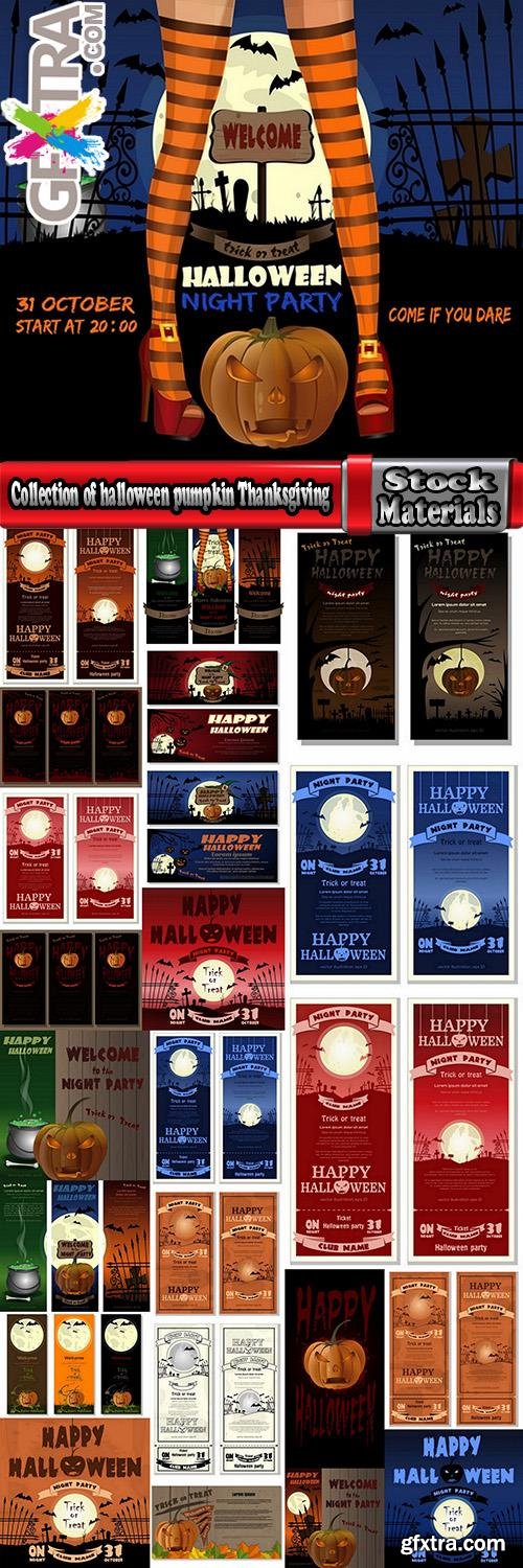 Collection of halloween pumpkin Thanksgiving autumn festival flyer banner invitation card 25 EPS