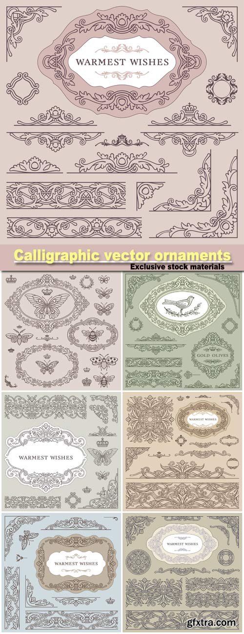 Calligraphic vector ornaments, borders and frames, warmest wishes