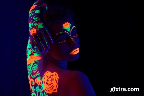 Collection of ultraviolet girl woman in fluorescent paint body painting 25 HQ Jpeg