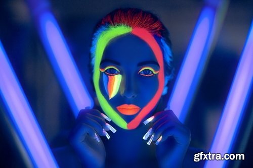 Collection of ultraviolet girl woman in fluorescent paint body painting 25 HQ Jpeg