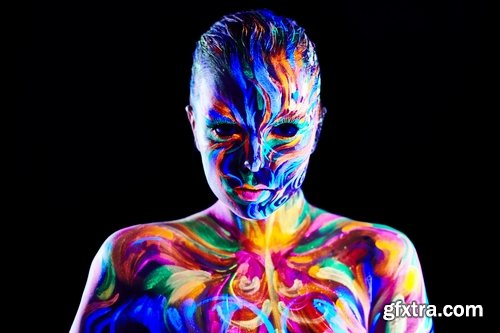 Collection of ultraviolet girl woman in fluorescent paint body painting 25 HQ Jpeg