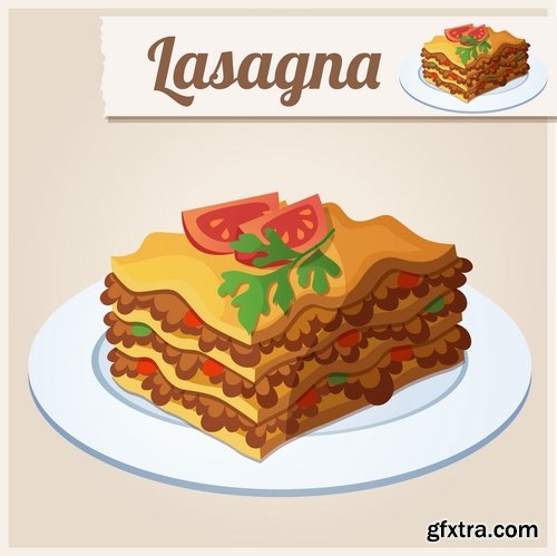 Collection of Italian food lasagna meal sticker icon vector image 25 EPS