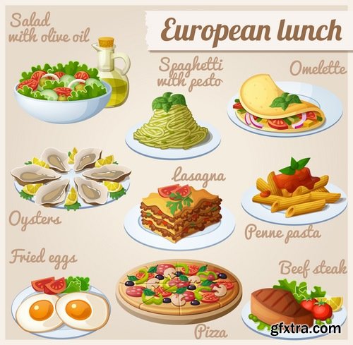 Collection of Italian food lasagna meal sticker icon vector image 25 EPS