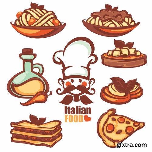 Collection of Italian food lasagna meal sticker icon vector image 25 EPS