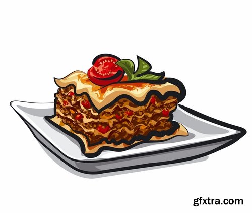 Collection of Italian food lasagna meal sticker icon vector image 25 EPS