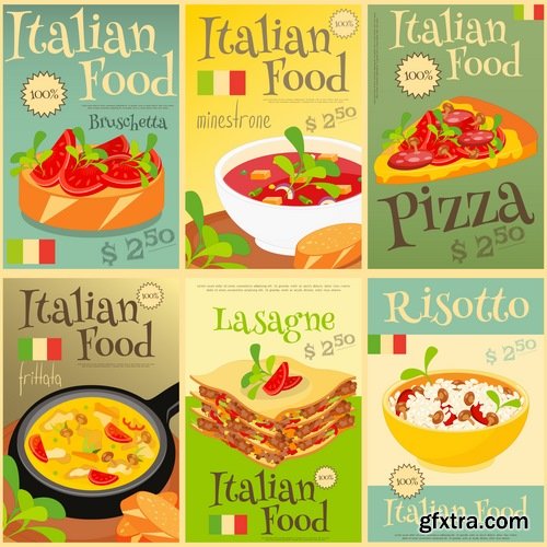 Collection of Italian food lasagna meal sticker icon vector image 25 EPS