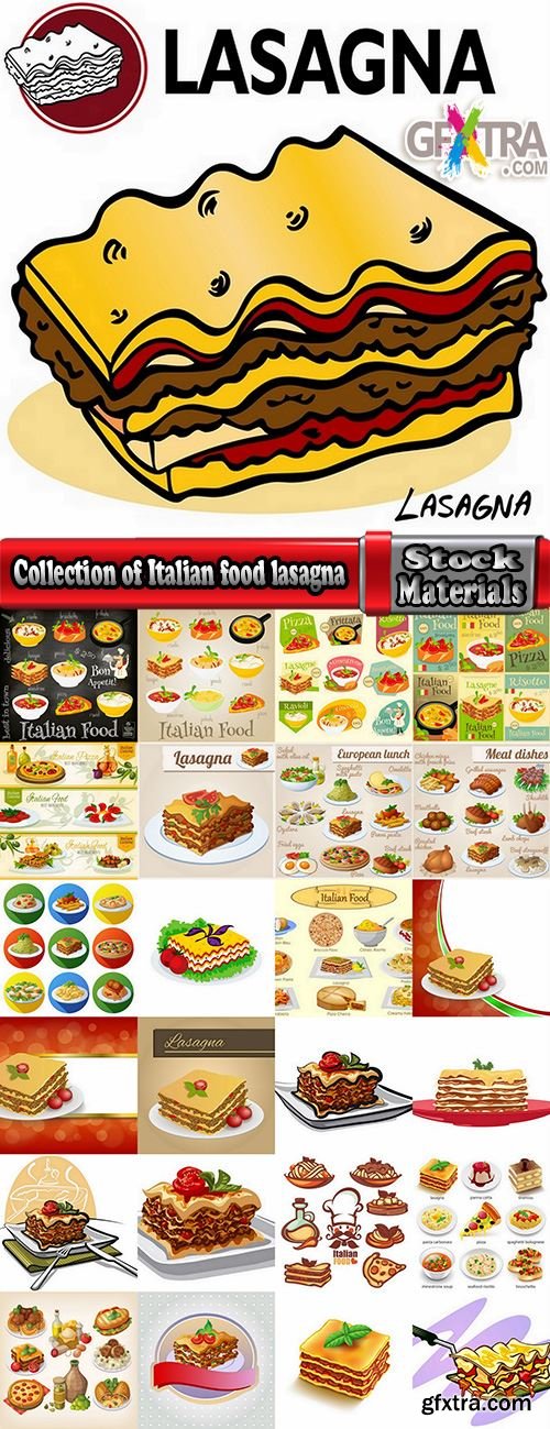 Collection of Italian food lasagna meal sticker icon vector image 25 EPS