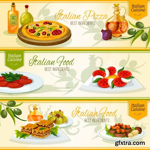 Collection of Italian food lasagna meal sticker icon vector image 25 EPS