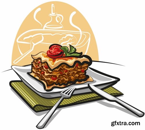 Collection of Italian food lasagna meal sticker icon vector image 25 EPS