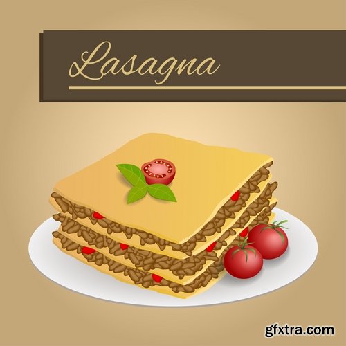 Collection of Italian food lasagna meal sticker icon vector image 25 EPS