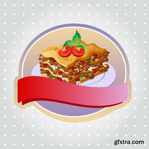 Collection of Italian food lasagna meal sticker icon vector image 25 EPS