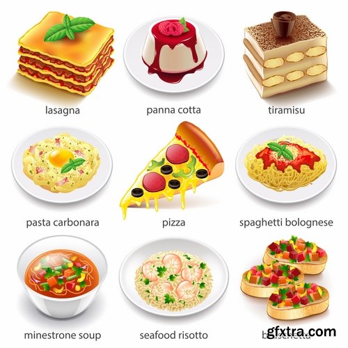 Collection of Italian food lasagna meal sticker icon vector image 25 EPS