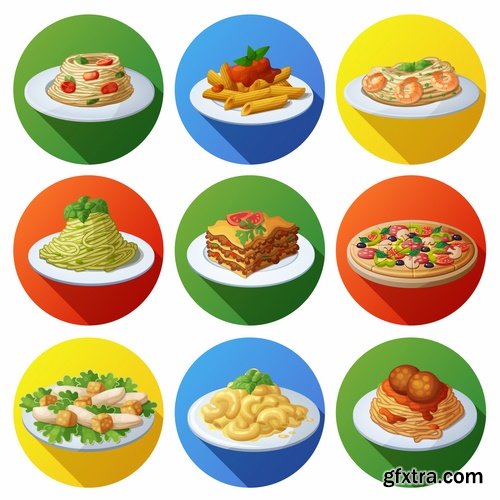 Collection of Italian food lasagna meal sticker icon vector image 25 EPS