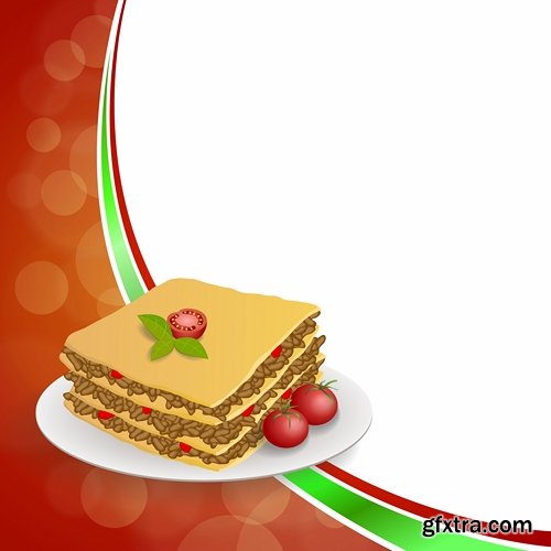 Collection of Italian food lasagna meal sticker icon vector image 25 EPS